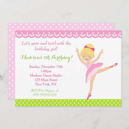 Ballerina danser verjaardag uitnodiging (Voorkant / Achterkant)