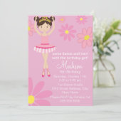  ballerina dansfeest verjaardagsuitnodiging kaart (Staand voorkant)