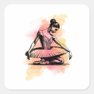 Ballerina danst in kleur  vierkante sticker