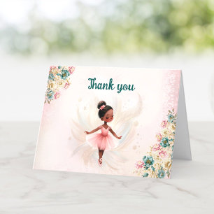 Ballerina Dark Skin Roze Blauwgroen Bloemen Verjaa Bedankkaart