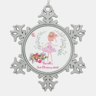  Ballerina Design Baby eerste kerstkerstkerstmis Tin Sneeuwvlok Ornament