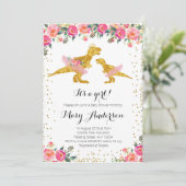 Ballerina Dinosaur Pink Princess Crown Invitation (Debout devant)
