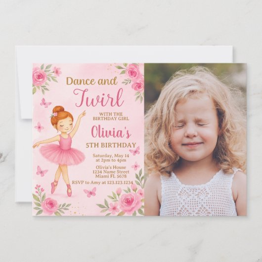 Ballerina Editable Anniversaire Invitation avec ph (Devant)