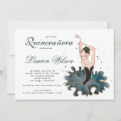 Ballerina émeraude et or Quinceanera Invitation (Devant)