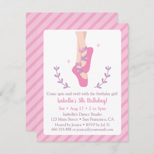 Ballerina en Ballet Schoenen Meisje Verjaardagsfee Kaart (Voorkant / Achterkant)