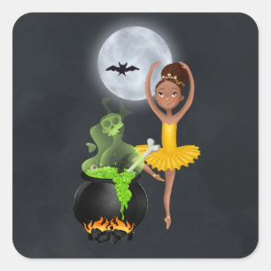 Ballerina en Cauldron Ballet Halloween Full Moon Vierkante Sticker