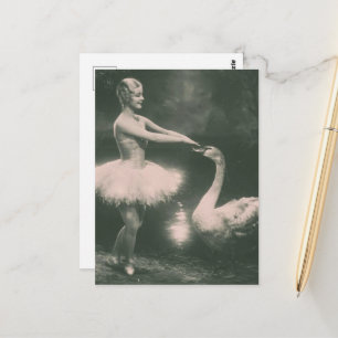 Ballerina en Zwaan Nep Vintage Fotografie Briefkaart