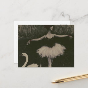 Ballerina en Zwaan Zwart en Wit Briefkaart