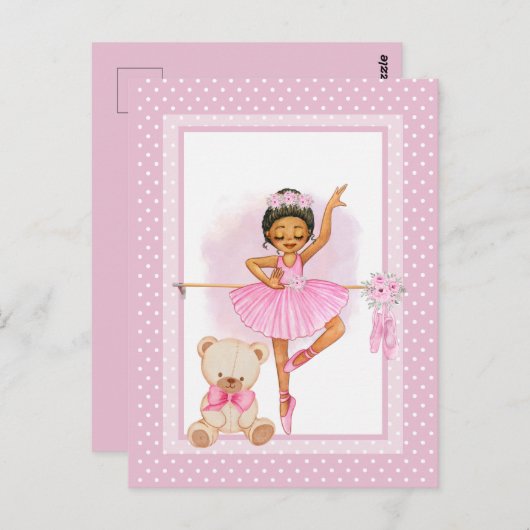 Ballerina floraI polkadots uitnodigingskaart Briefkaart (Voorkant / Achterkant)