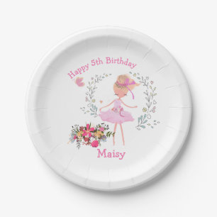 Ballerina Floral Design Verjaardagsfeest Papieren Bordje