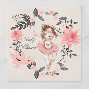 Ballerina Floral Waterverf Wreath Baby shower Kaart