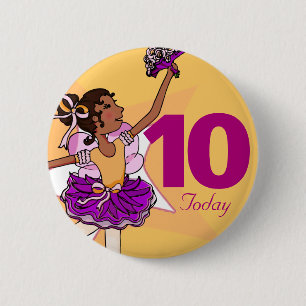 Ballerina-geel donker haar verjaardagsknop ronde button 5,7 cm