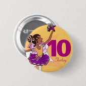 Ballerina-geel donker haar verjaardagsknop ronde button 5,7 cm (Voorkant /achterkant)