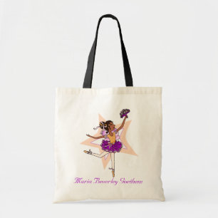 Ballerina girl "add jouw naam" perzikballettas tote bag