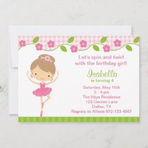 Ballerina Girl Birthday Party Kaart