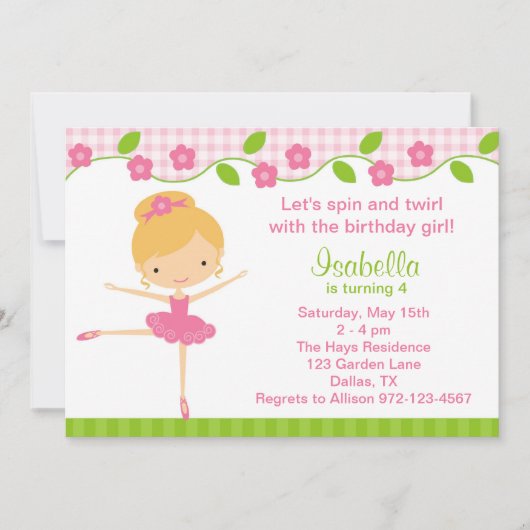 Ballerina Girl Birthday Party Kaart (Voorkant)