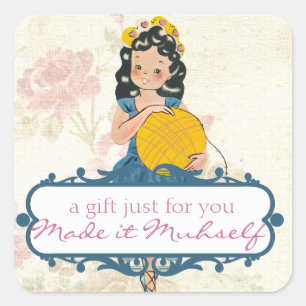 Ballerina girl breitting crochet ball of garens la vierkante sticker