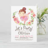 Ballerina Girl Rose Anniversaire Invitation (Debout devant)