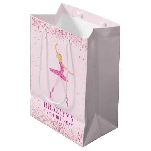Ballerina Glitter Confetti Verjaardag Ontwerp Medium Cadeauzakje (Voorkant Gekanteld)