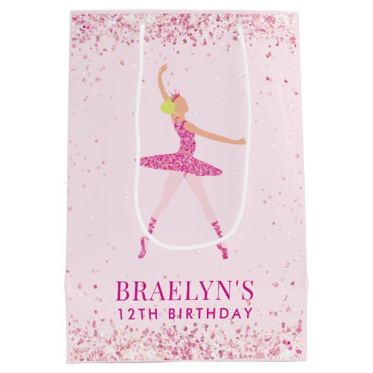 Ballerina Glitter Confetti Verjaardag Ontwerp Medium Cadeauzakje (Achterkant)