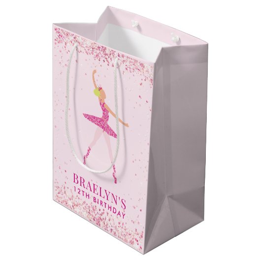 Ballerina Glitter Confetti Verjaardag Ontwerp Medium Cadeauzakje (Achterkant Gekanteld)
