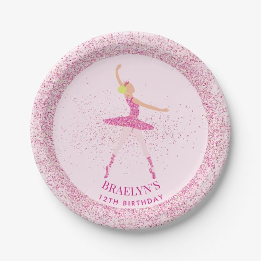 Ballerina Glitter Confetti Verjaardag Ontwerp Papieren Bordje (Voorkant)