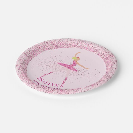 Ballerina Glitter Confetti Verjaardag Ontwerp Papieren Bordje (Gekanteld)