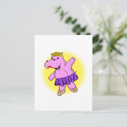 Ballerina Hippo met Tutu Briefkaart (Staand voorkant)