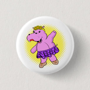 Ballerina Hippo met Tutu Ronde Button 3,2 Cm