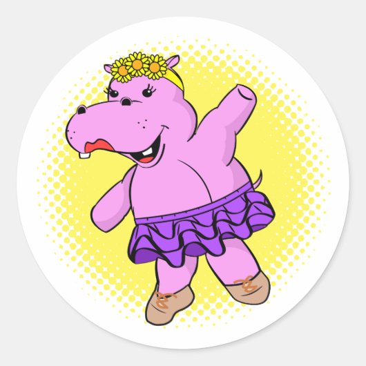 Ballerina Hippo met Tutu Ronde Sticker (Voorkant)