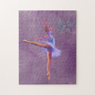 Ballerina in Arabesque Positie in het Paars en bla Legpuzzel