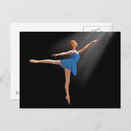 Ballerina in Arabesque Position on Black Briefkaar Briefkaart (Voorkant / Achterkant)