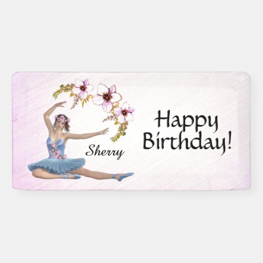 Ballerina in Blue Personal Name Birthday in Pink Spandoek (Horizontaal)