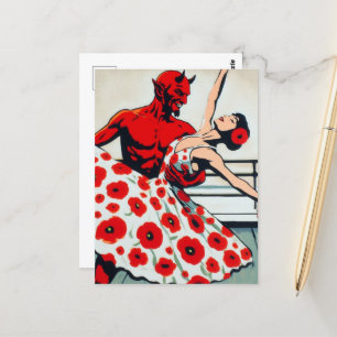 Ballerina in een poppy jurk dansen met de duivel briefkaart