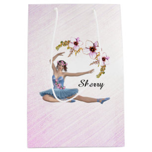Ballerina in het blauw Persoonlijke naam op roze Medium Cadeauzakje