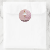 Ballerina in het wit met roze Rose Ronde Sticker (Tas)