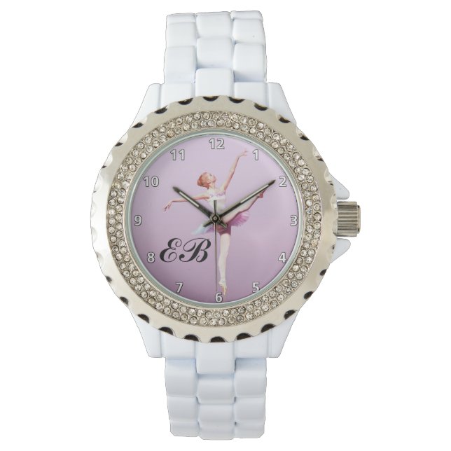 Ballerina in Roze en Lavendel, Monogram Horloge (Voorkant)