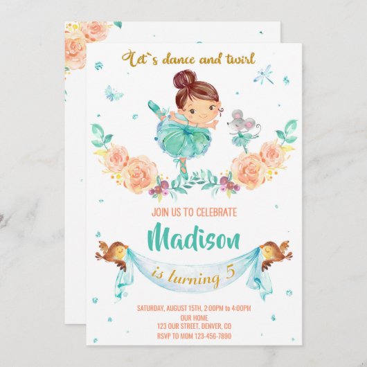 Ballerina invitation anniversaire Ballerina invita (Devant / Derrière)