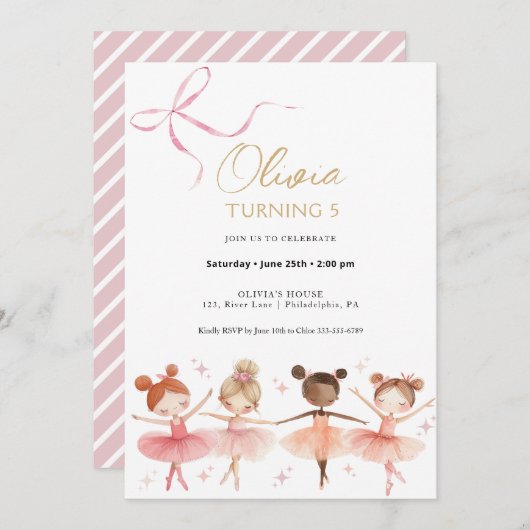 Ballerina Invitation fille anniversaire (Devant / Derrière)