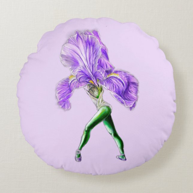 Ballerina Iris Flower Ballet Dancer Coussin ronde (Devant)