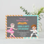 Ballerina karate gezamenlijke feest uitnodiging (Staand voorkant)