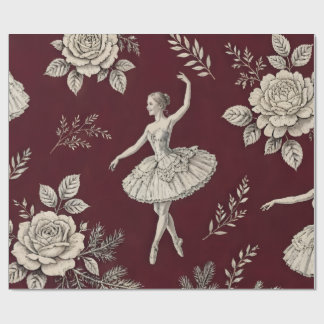 Ballerina Kerst Toile Wrap - Bourgondië Cadeaupapier