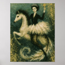 Ballerina Koningin op Haar Zeemeermin Zeepaardje Poster