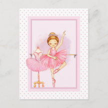 Ballerina meisje & teddybeer roze polka stippen