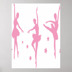 Ballerina meisjes silhouetten in roze poster