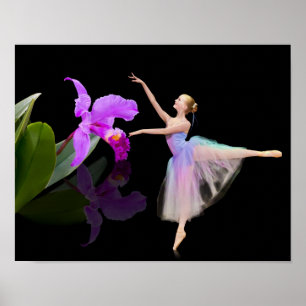 Ballerina met Orchid op Black Poster