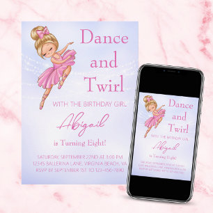 Ballerina Mooie Roze, Paarse Ballet Dansfeestje Kaart