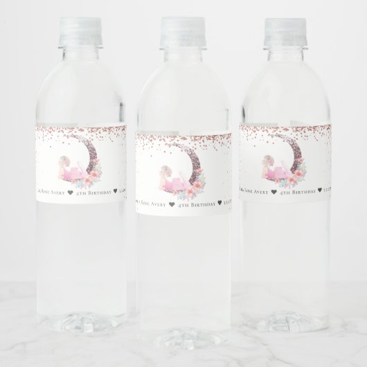 Ballerina Moon Glitter Birthday Personalized Waterfles Etiket (Flessen)