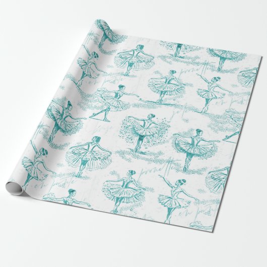 Ballerina Moves Pattern Blauwgroen ID738 Cadeaupapier (Uitgerold)
