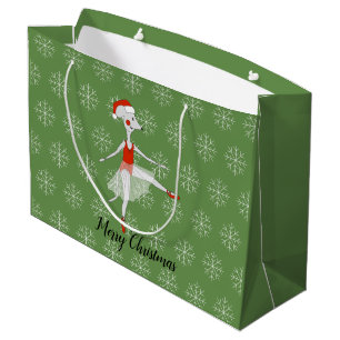 Ballerina Muis Kerst Sneeuwvlokken Groen Groot Cadeauzakje